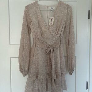 Tie front long sleeve tan leopard dress